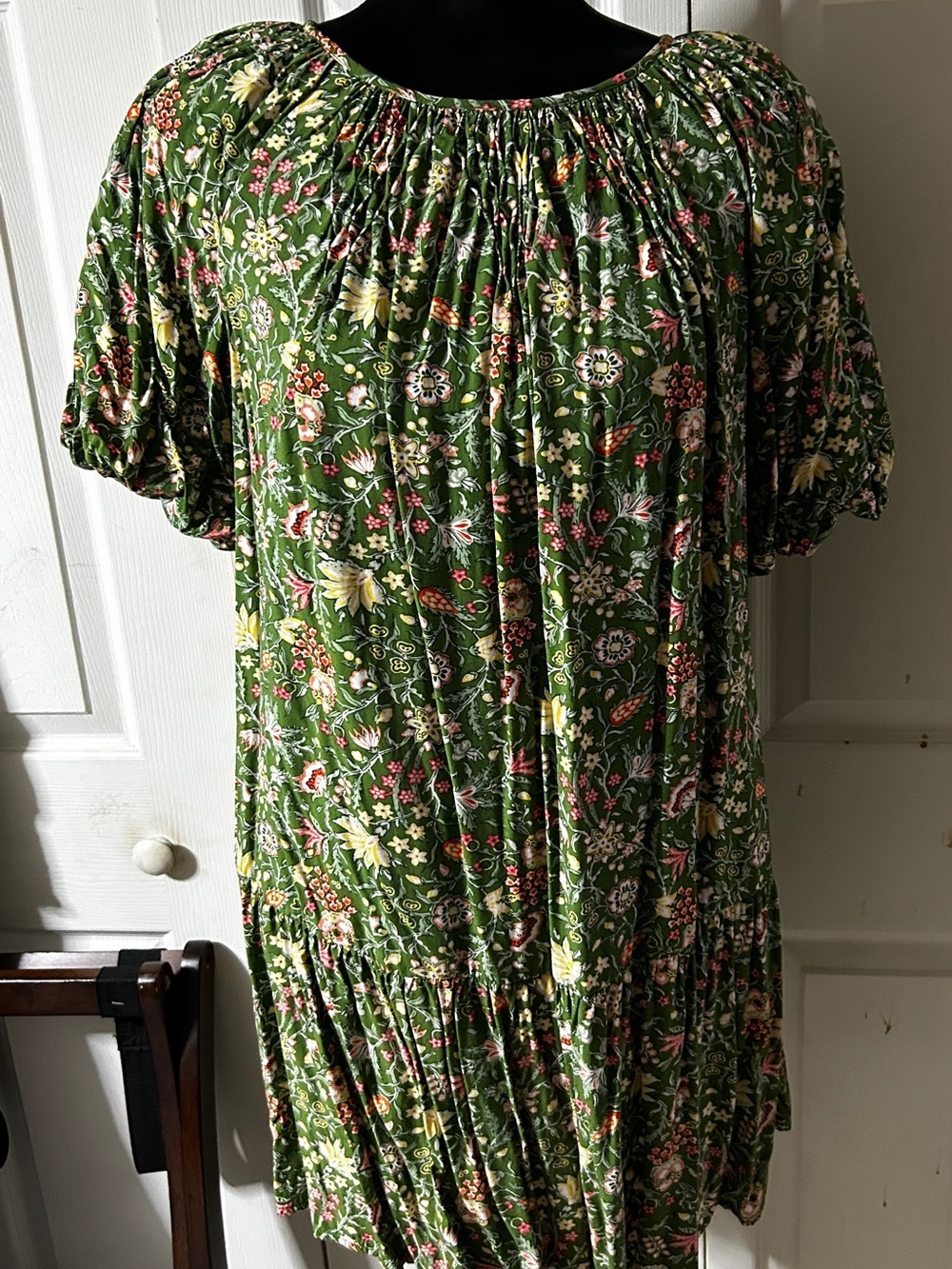 Green Floral Cottagecore Peasant Dress